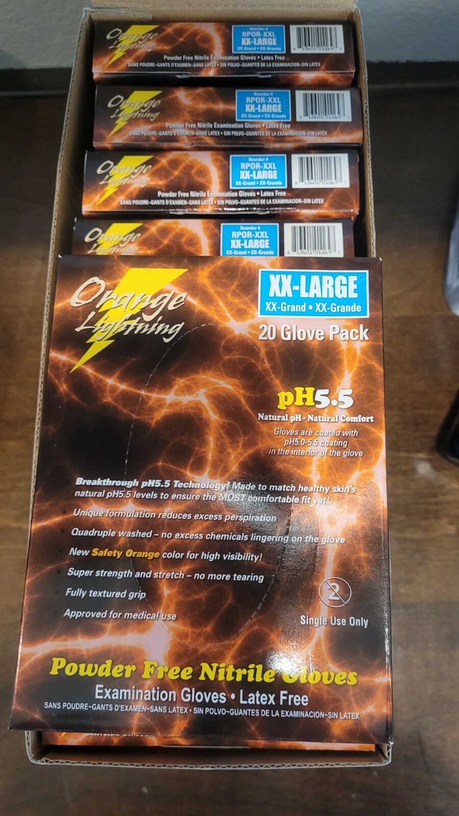 XXL ORANGE LIGHTNING NITRILE GLOVES 6 mil with pH5.5 (NEW Box of 20 Gloves)