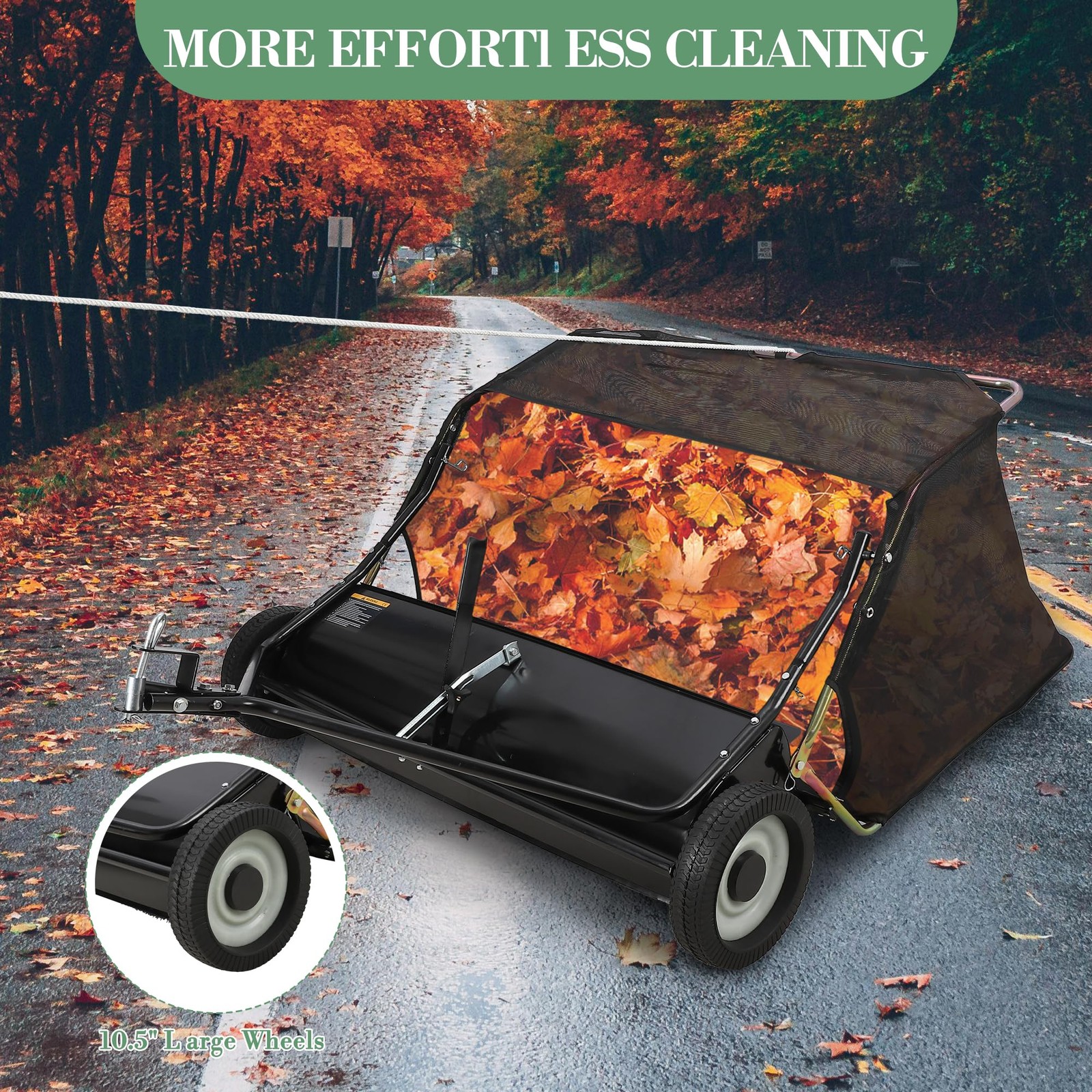 48″ Tow Behind Lawn Sweeper Leaf Collector Sweeper for Lawn Grass Sweeper Hopper
