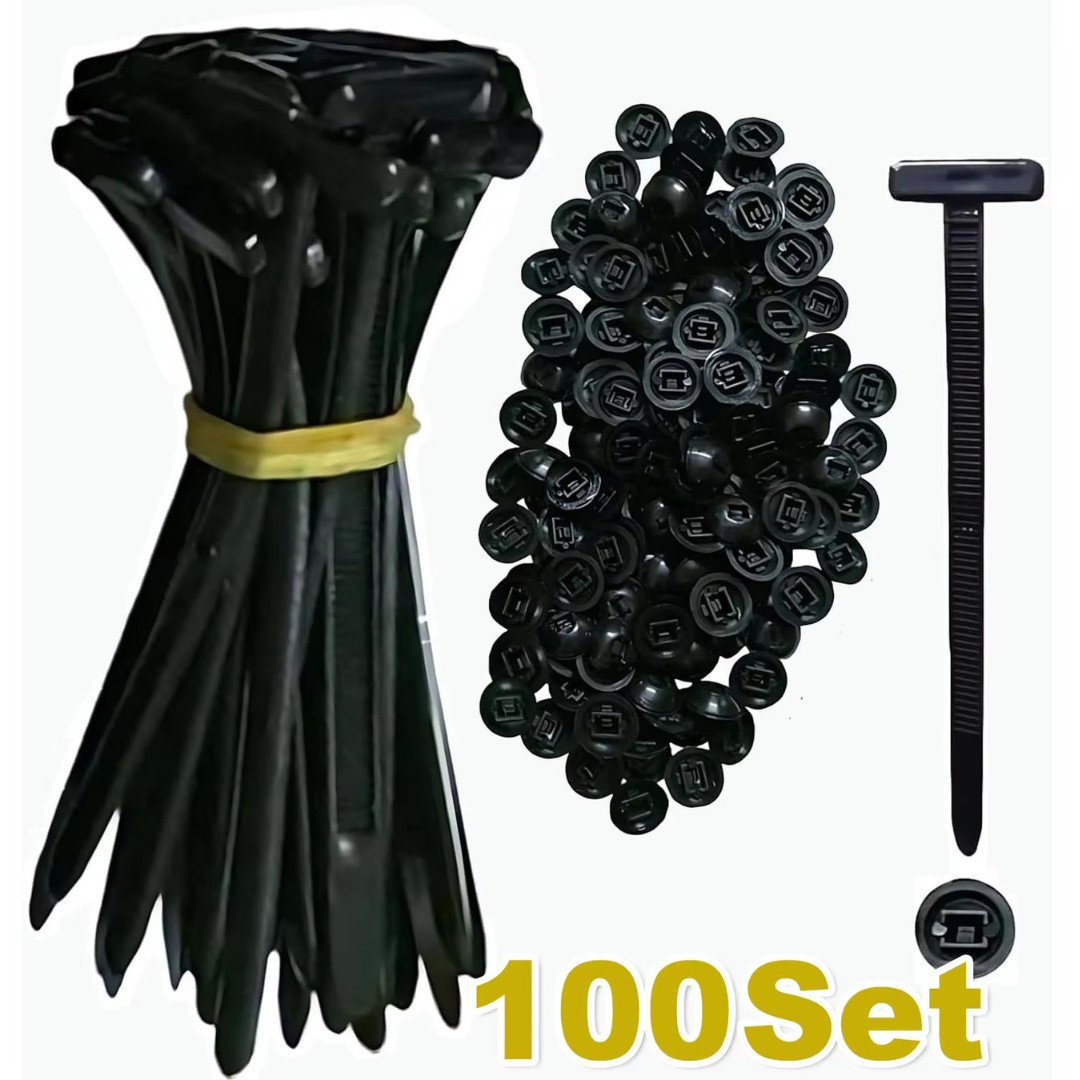 100 PCS Nylon Universal Cable Tie Buckle+Heavy Duty Self-Locking Zip Ties Holder