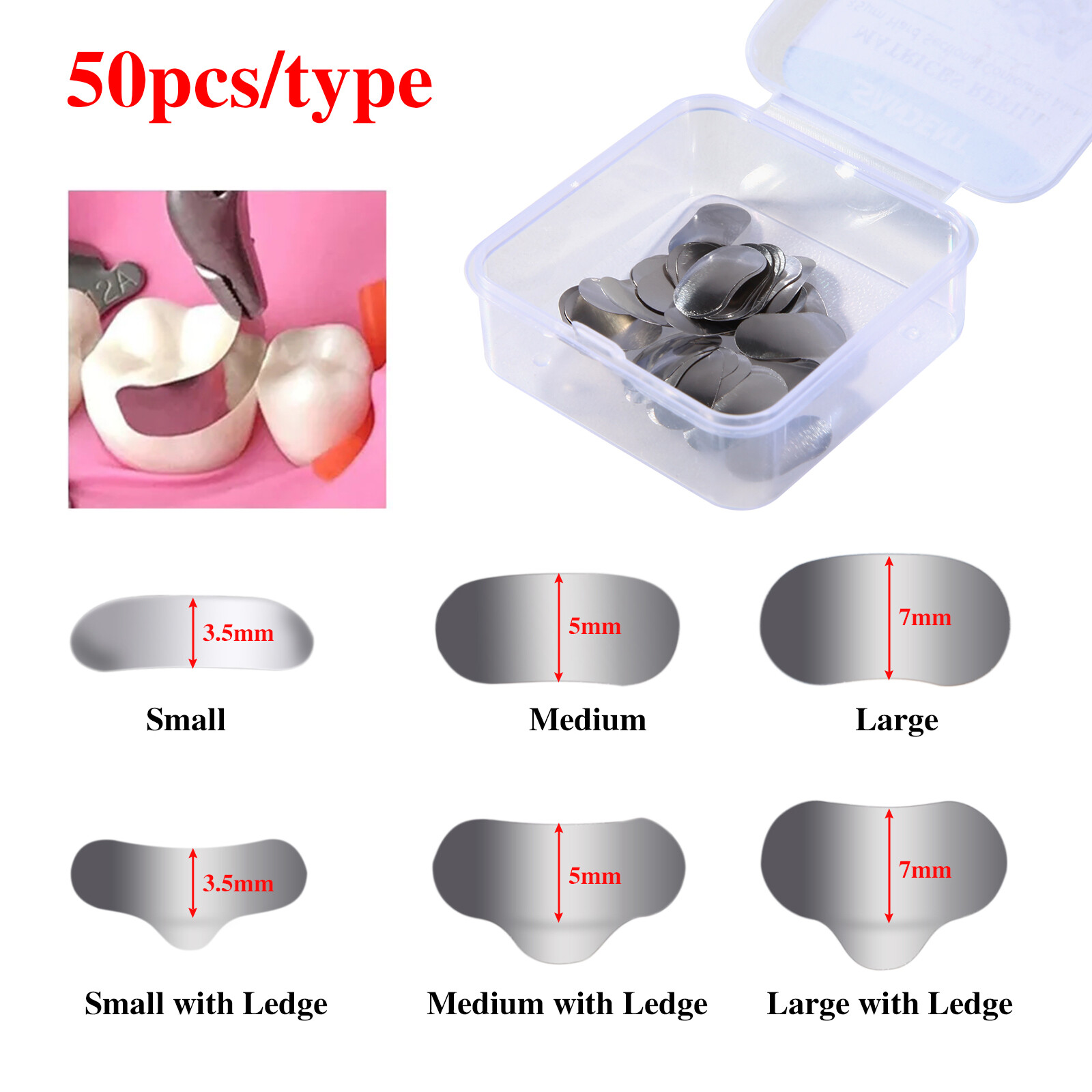 50 Pcs Dental Sectional Contoured Metal Matrices Refill Matrix Band Ledge SA