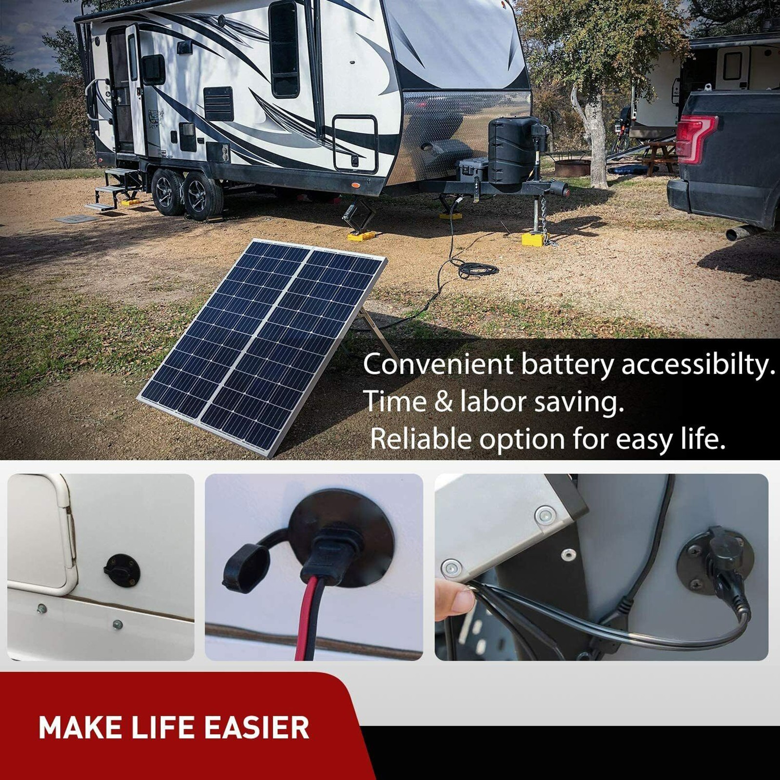 2x SAE Power Socket Sidewall Port Quick Connect Solar Panel Mount Connector 30cm