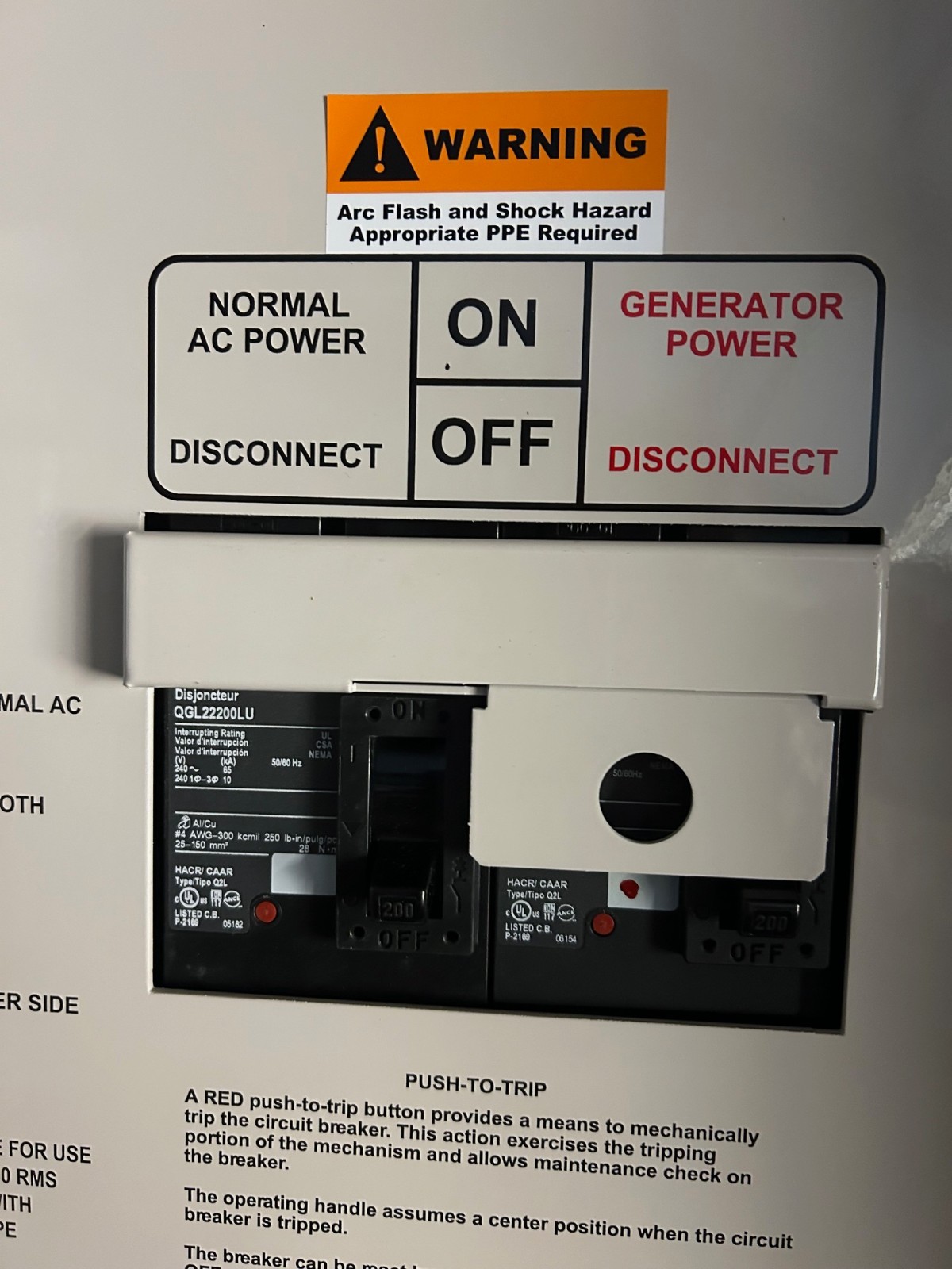 Manual 200 amp Generator transfer switch w/200 amp RS receptacle Square D Panel