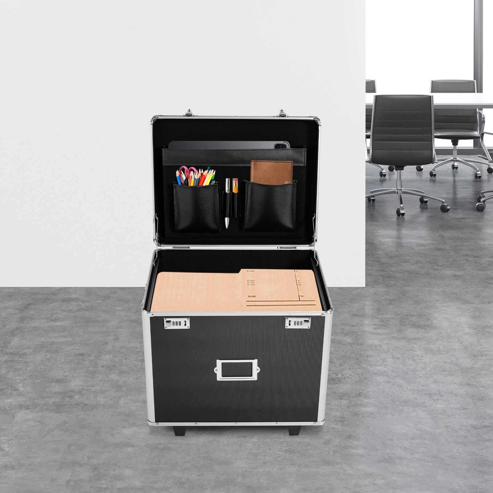 Locking File Chest File Rails Letter/Legal Files Storage Box with Wheels&Handle