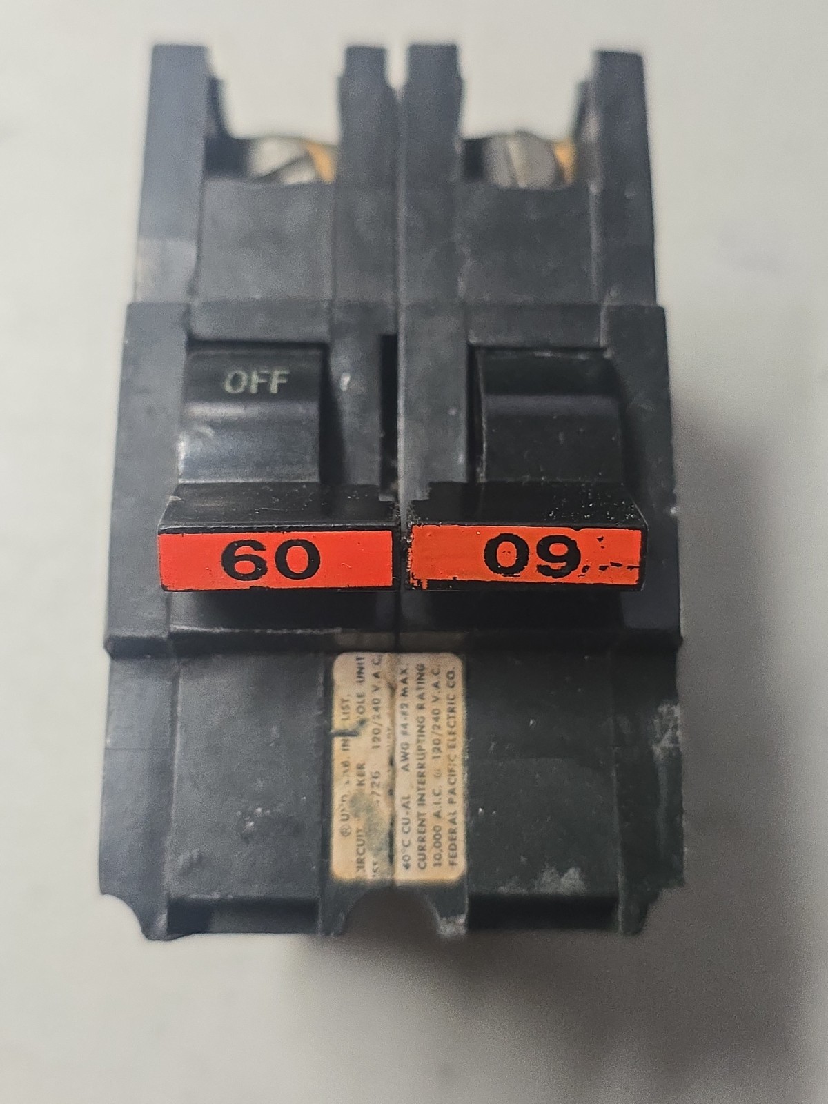 Federal Pacific FPE NA260 2 Pole 60 Amp Stab Lok Circuit Breaker – Red Handle