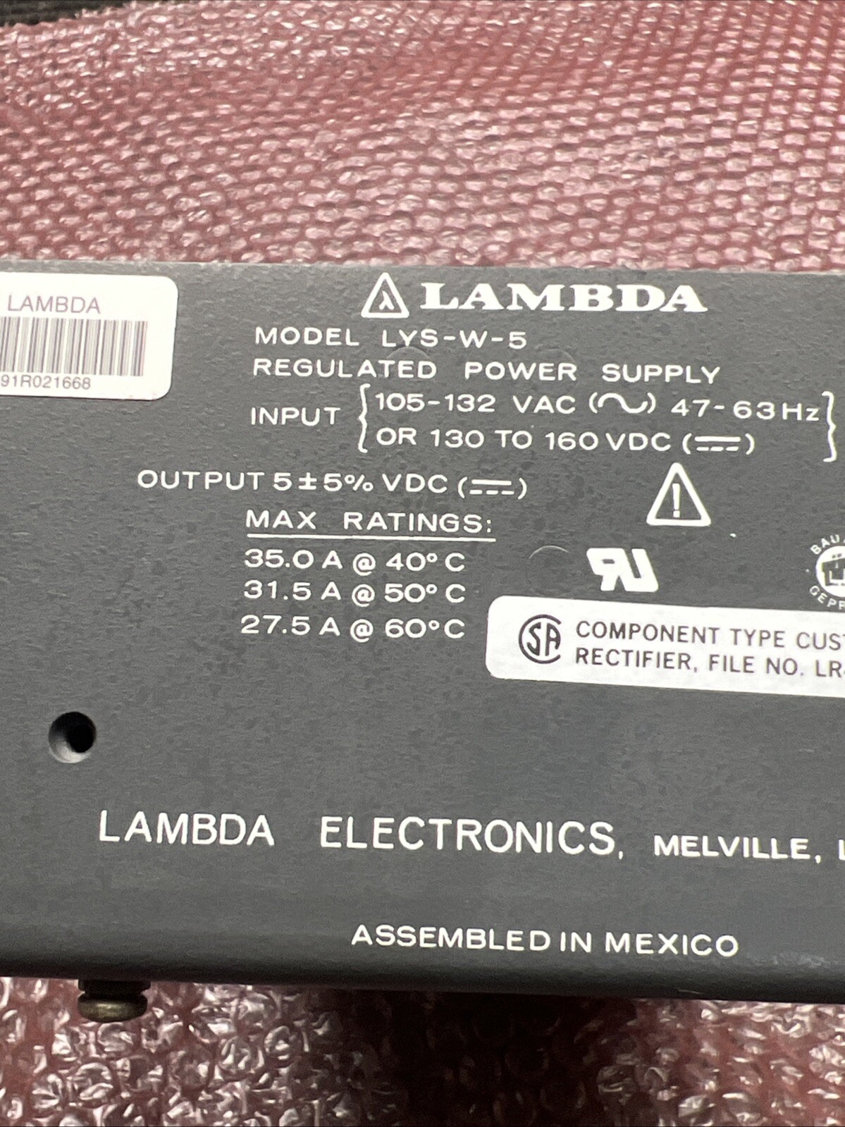 Lambda LYS-W-5 Ac To Dc Power Supply 105-132v-ac 35a Amp 5v-dc 290w