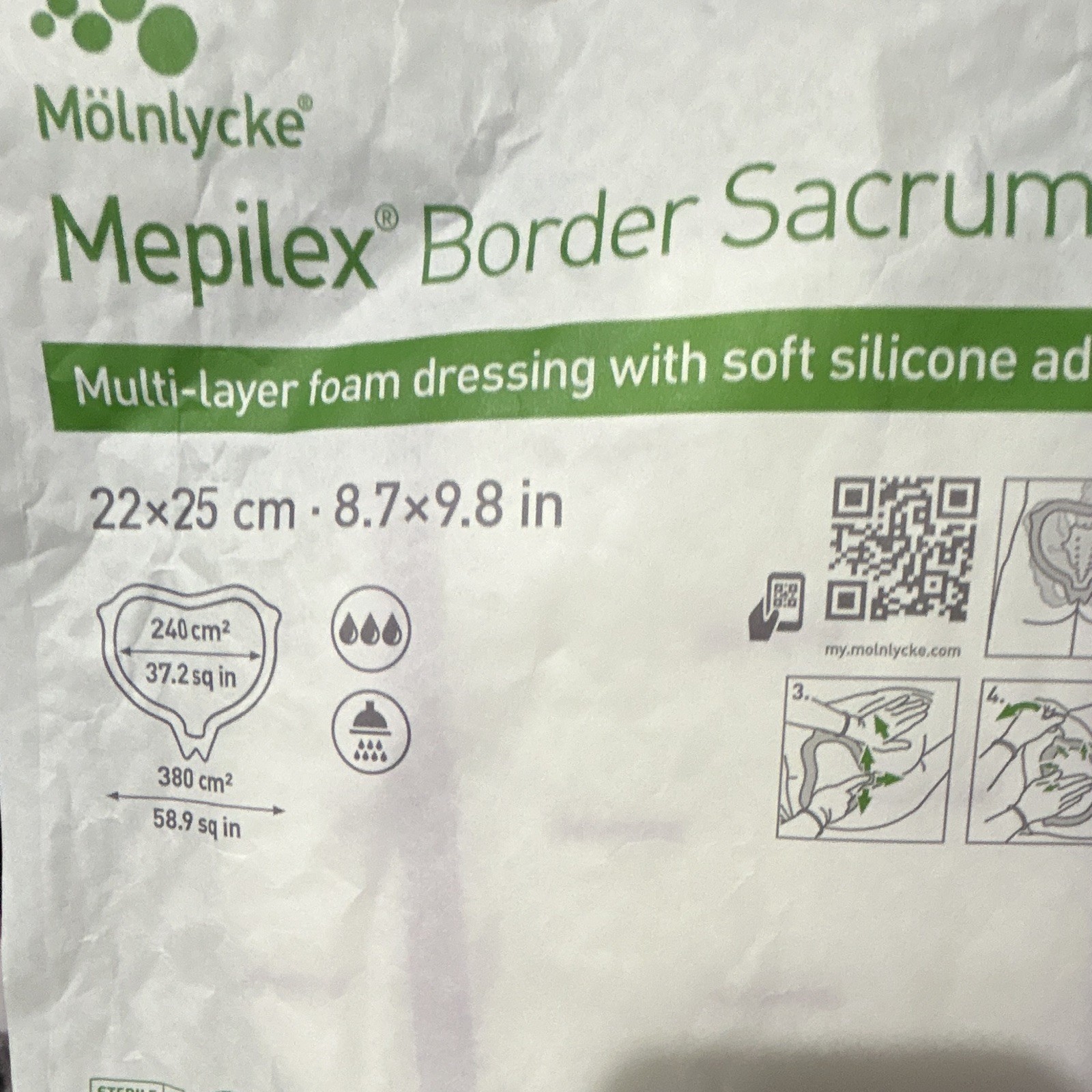 2 pcs Mölnlycke Mepilex Border Sacrum Foam Wound Dressing 22x25cm (MPN 282455)