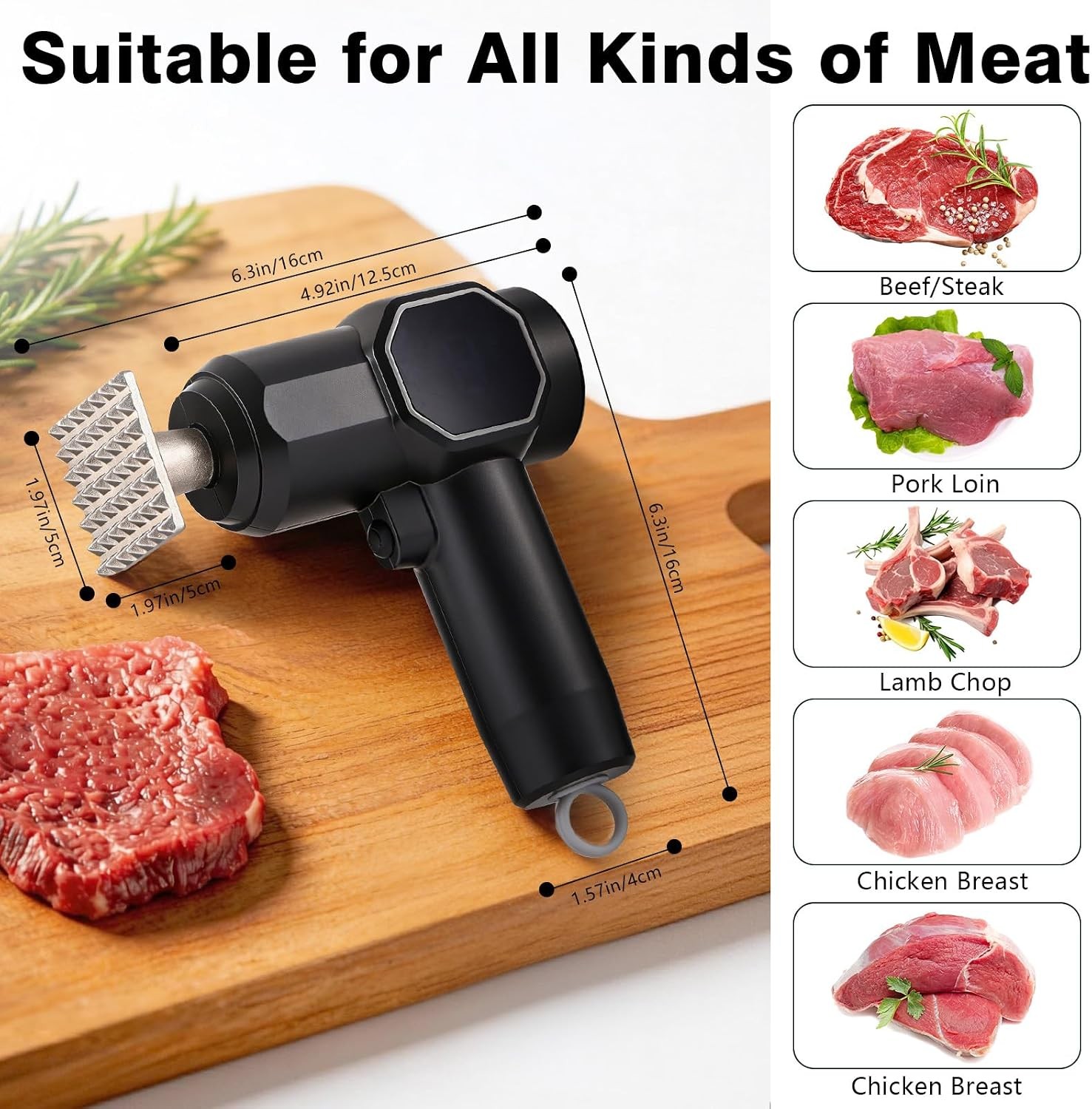 Electric Meat Tenderizer, 5 Levels, Detachable Head, 3000mAh Battery