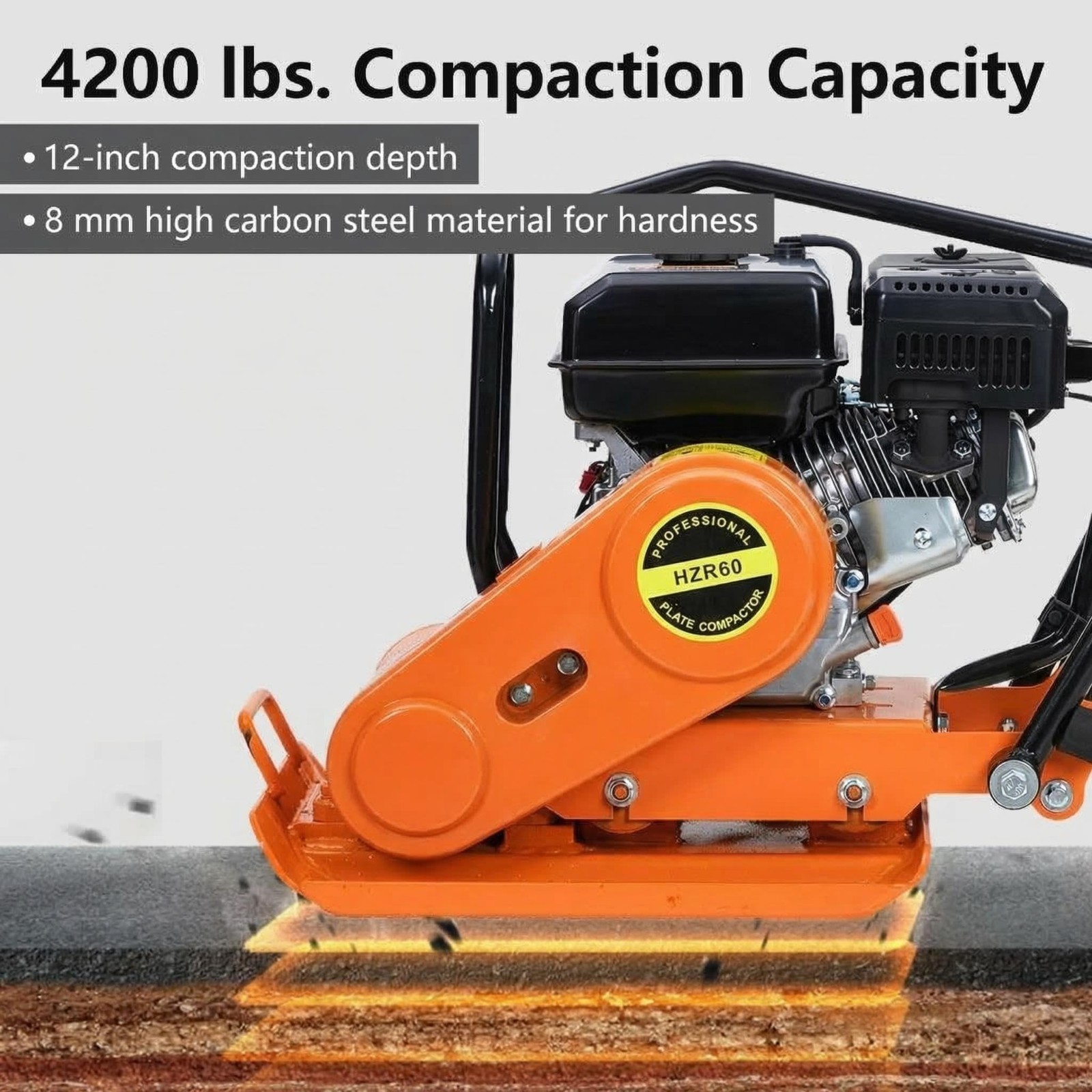 7HP Plate Compactor 4200Lbs Force 212CC Gas Engine Jump Jack Compactor 5600 VPM