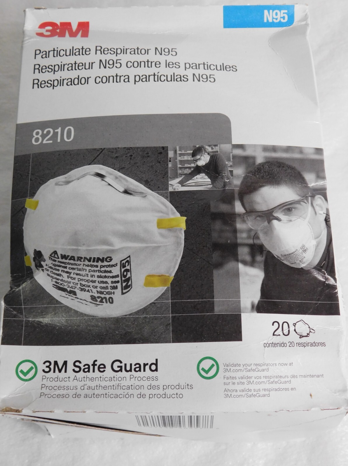 Box Of 20 3M 8210 N95 Disposable Protective Particulate Respirator Dust Mask