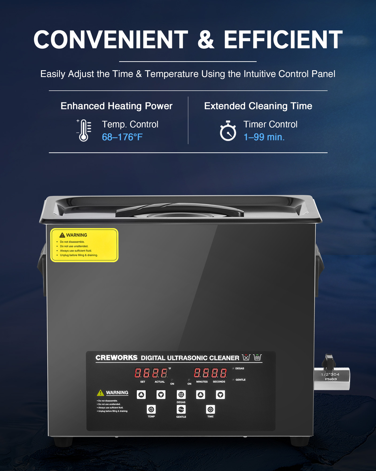 CREWORKS 6L Ultrasonic Cleaner Titanium Steel 500W Heater w/ Degas & Gentle Mode