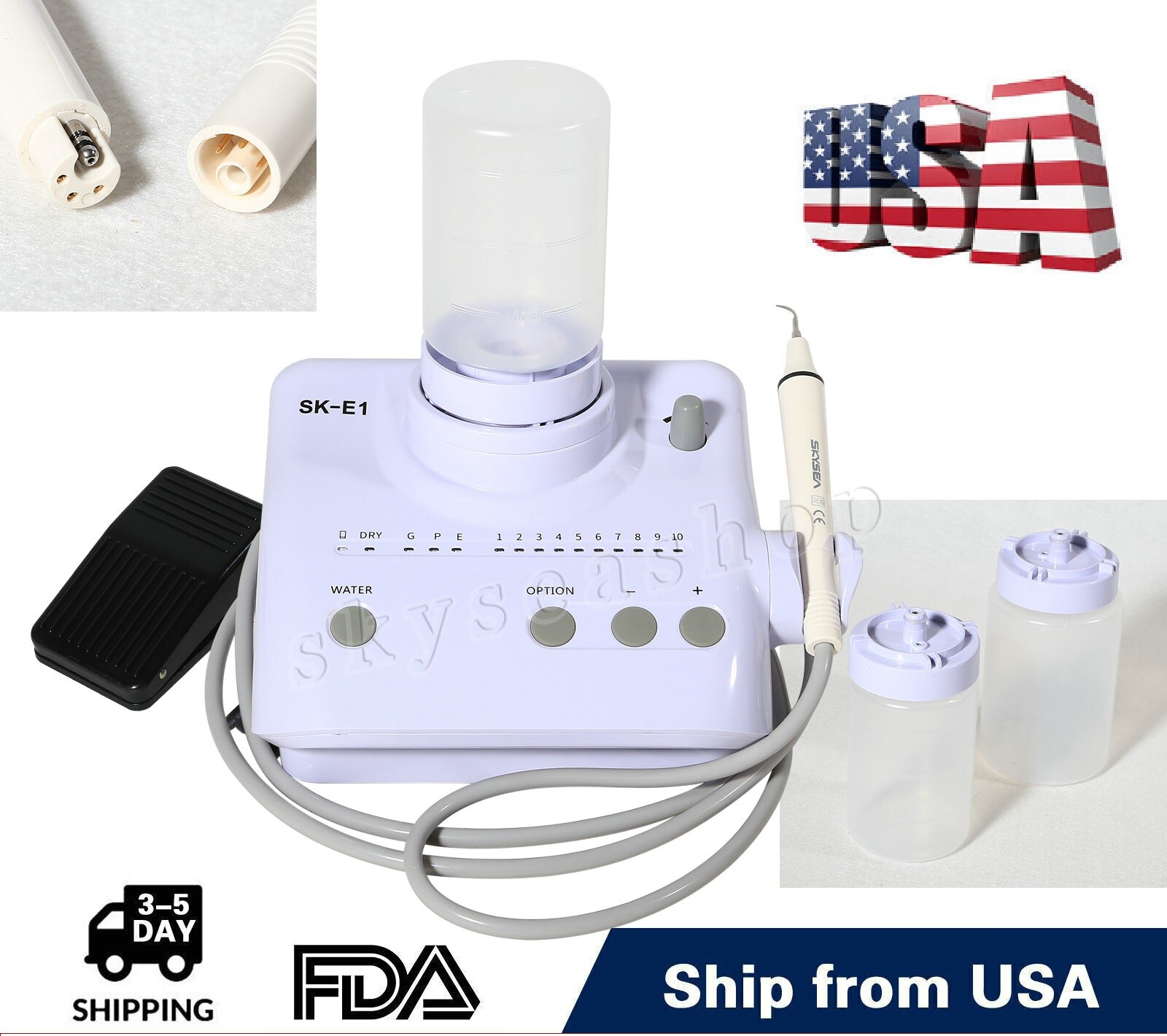 SK-E1 Dental Ultrasonic Scaler Compatible Cavitron EMS + 5*Tips + 2 Bottles Mh
