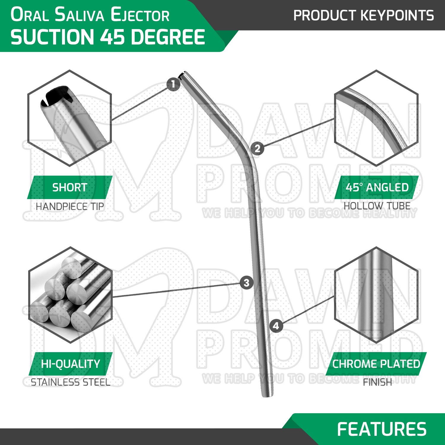 Oral Saliva Ejector Suction 45 Degree Angled 6mm Short Handpiece Dental Tube