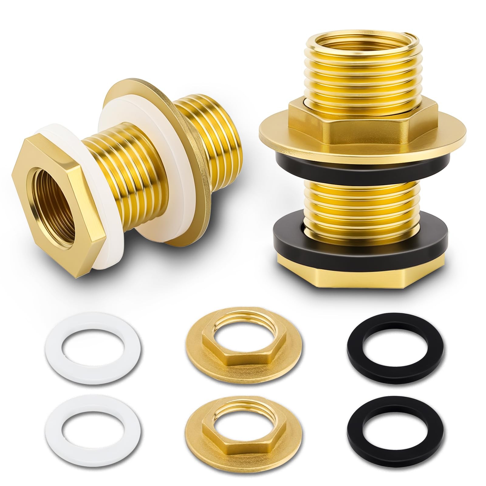 2 Pack Brass Bulkhead Fitting – 1/4″ NPT Female Thread to 3/4″ Male Thread Bu…
