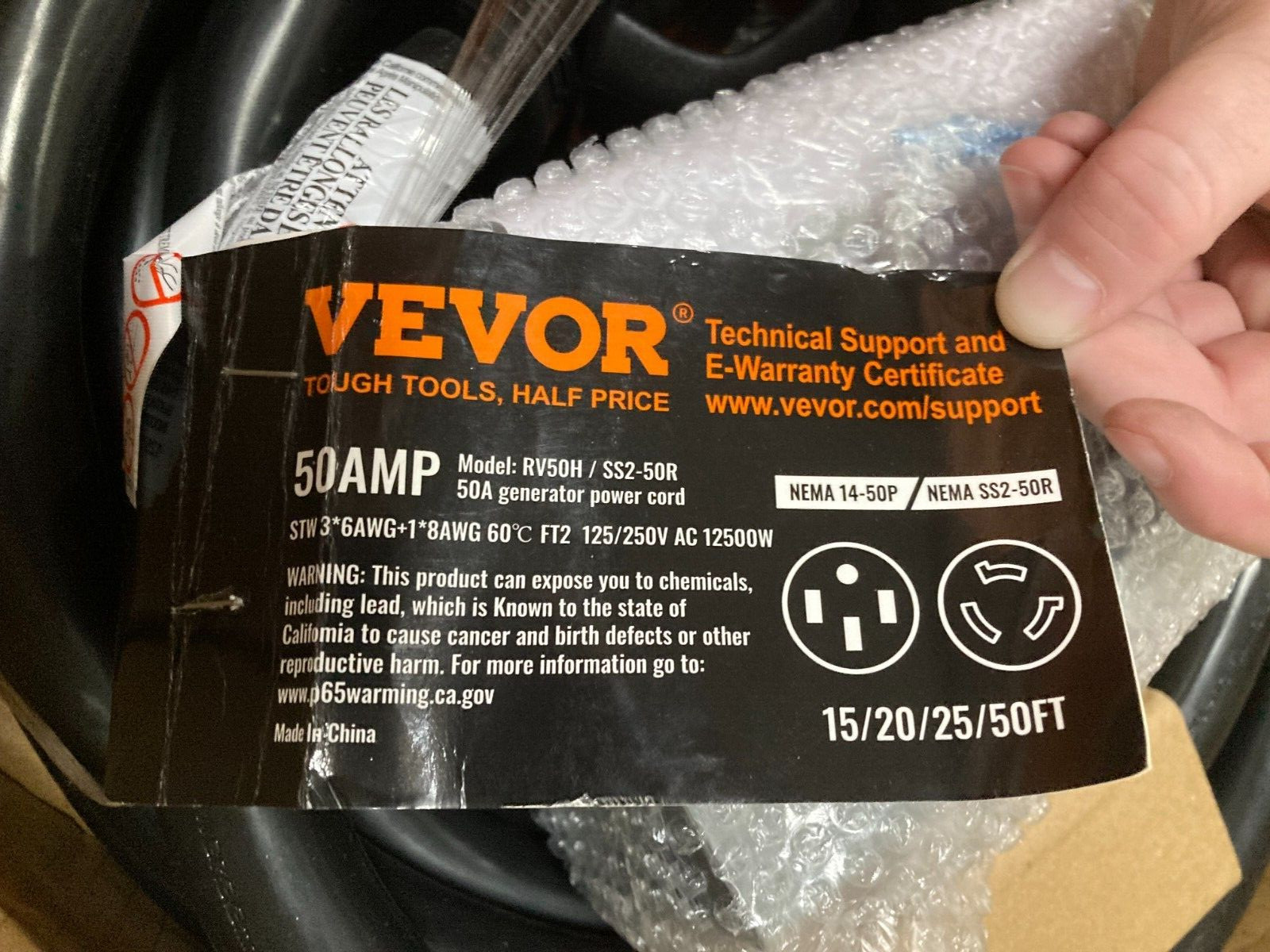 VEVOR Generator Cord High-Performance 50 Amp & Power Inlet Box Kit, 15FT RV50H