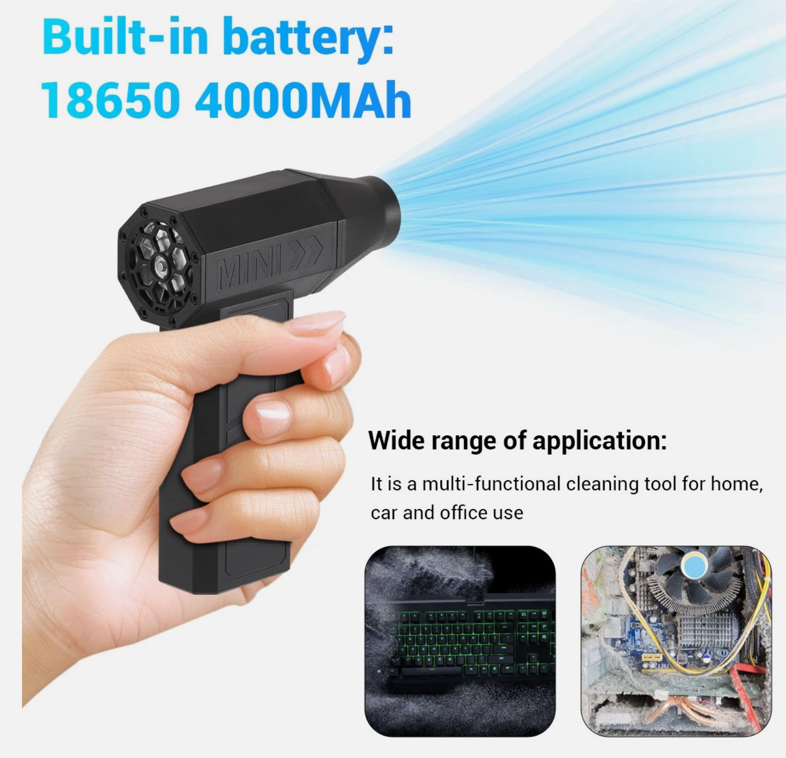130000RPM Turbo Jet Blower Powerful Air Duster Brushless Fan Cleaner Tool