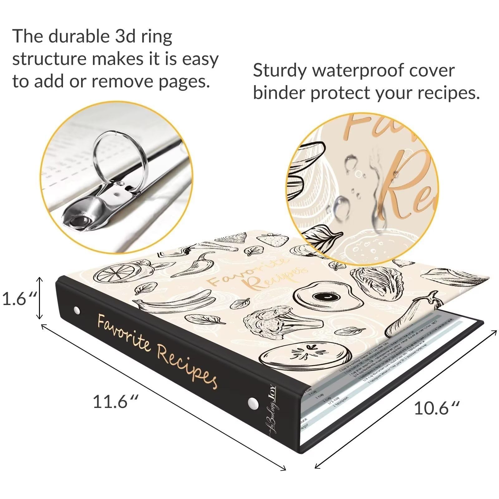8.5×11 3-Ring Recipe Binder Book with Plastic Sleeves Oyster White Color