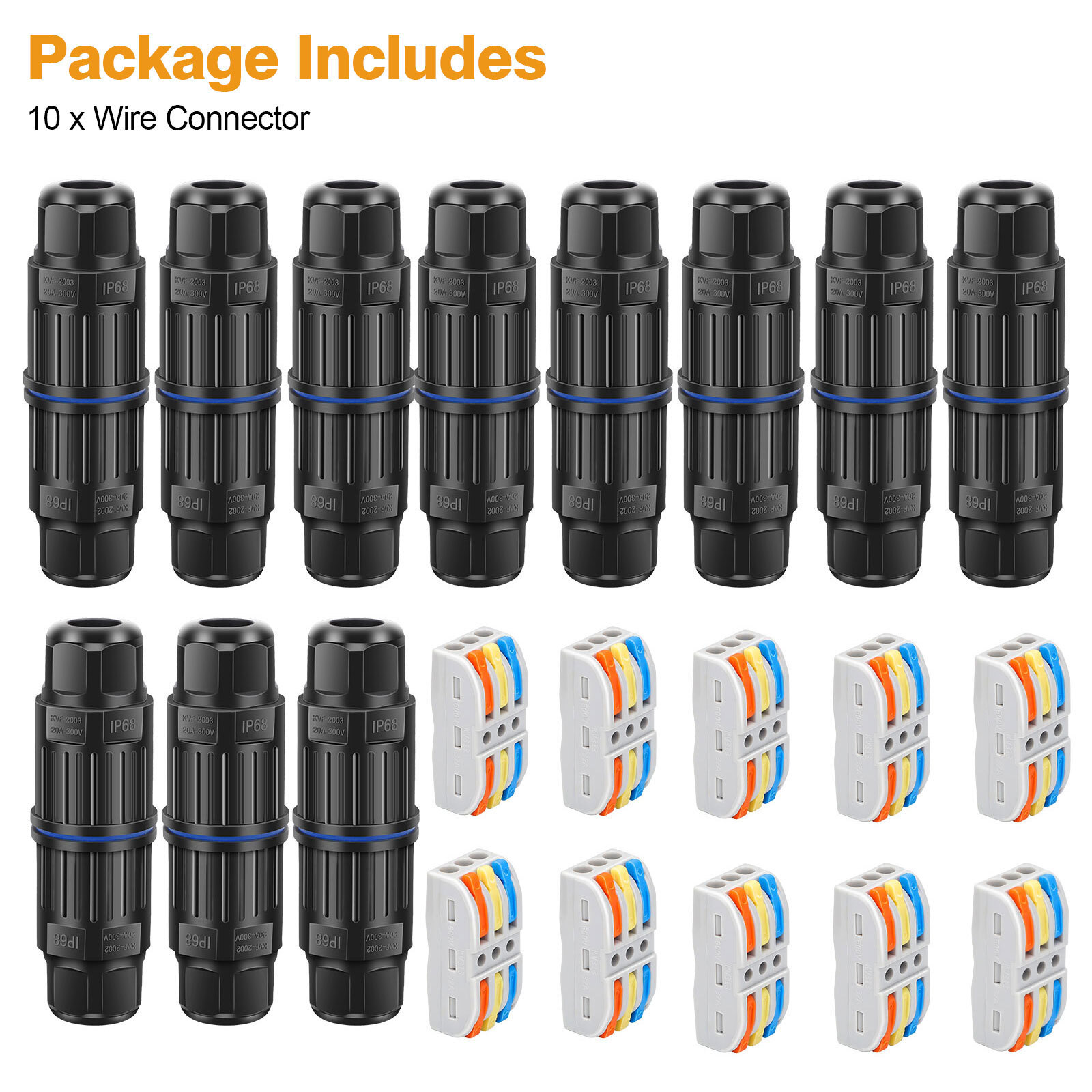 10PCS IP68 Junction Box Outdoor Waterproof 3 Pin Electrical Cable Connectors Kit