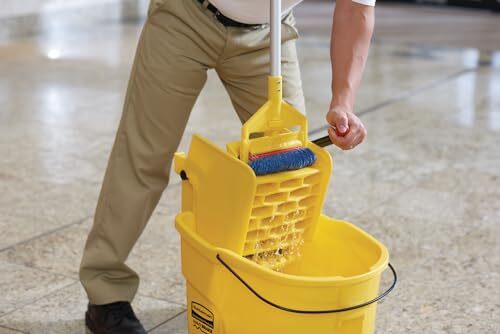 WaveBrake 35 Qt Yellow Mop Bucket with Integrated Wringer and Pour Spout