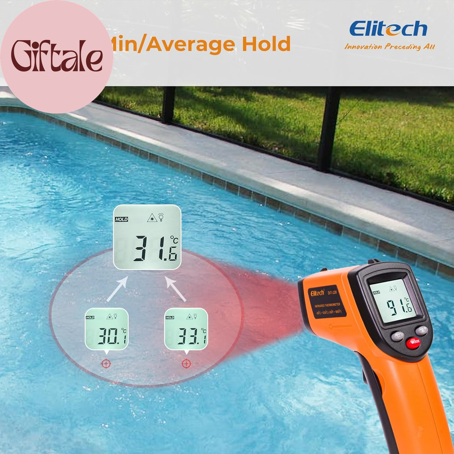 Laser Temperature Gun, Non-Contact Digital Infrared Thermometer, Adjustable Emis