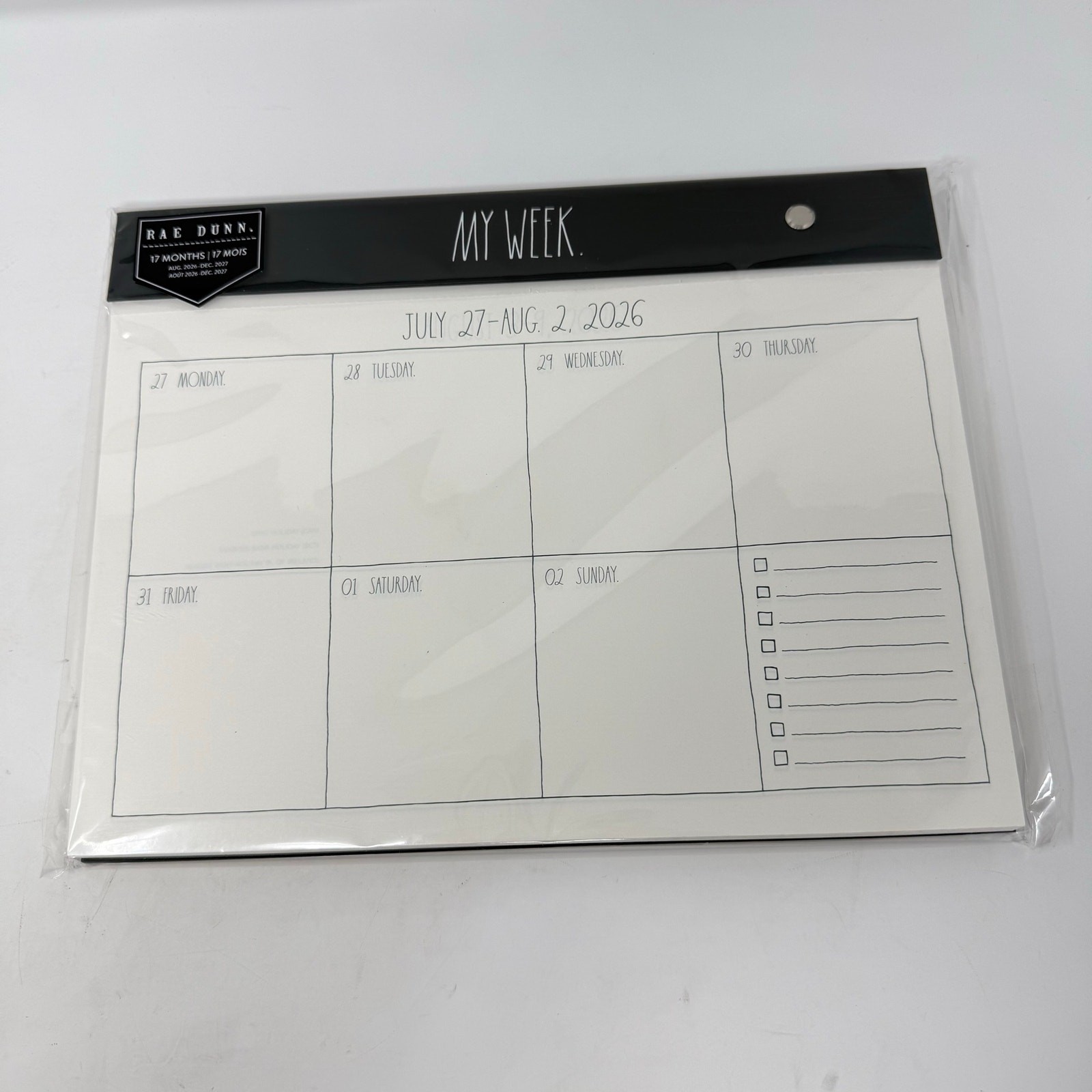 Rae Dunn My Week Weekly Planner 17 Month Aug 2026-Dec 2027 Desk Pad Black