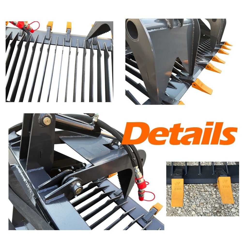 LandHonor 72in Skeleton Rock Grapple Rake Bucket w/ Teeth Skid Steer Attachments