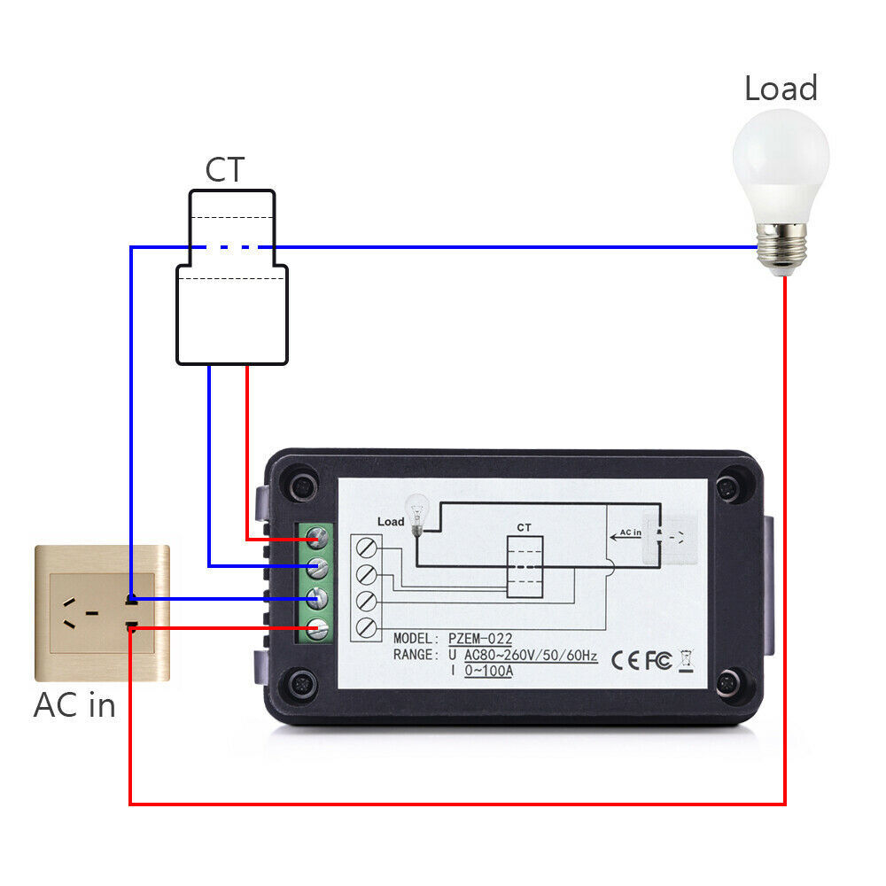 80-260V 100A AC Voltmeter & Ammeter with LCD Display Power/Battery Monitor Panel