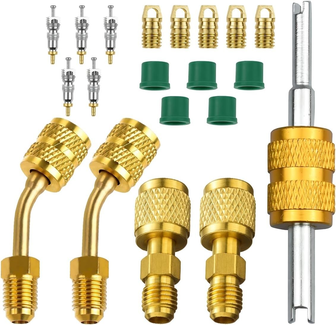 7× AC Refrigerant Ball Valve Kit Tool 1/4″ 5/16″ Adapter R410A Mini Split HVAC
