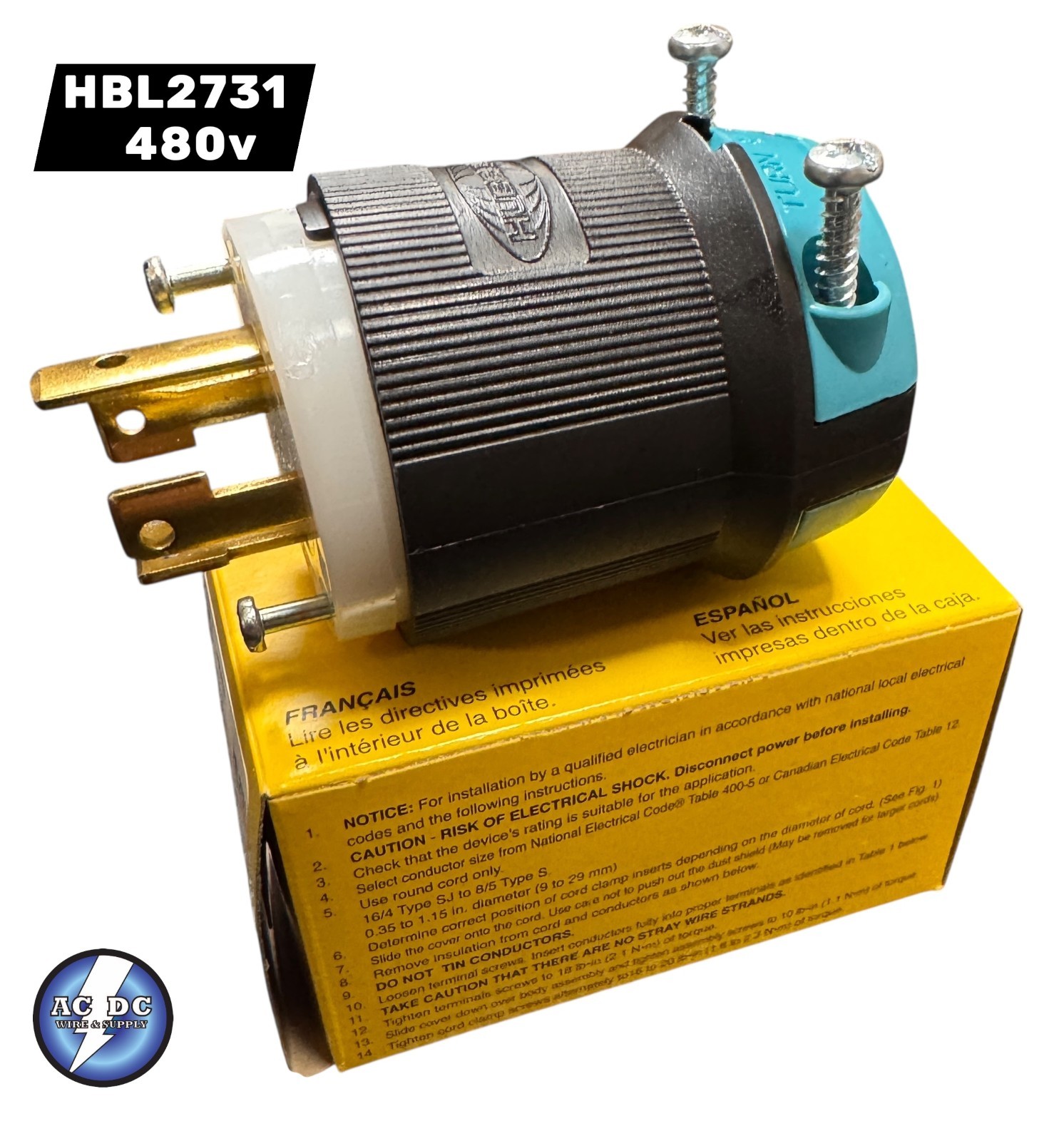 HUBBELL HBL2731 30A 3P,4W 480V L16-30P (TEAL)