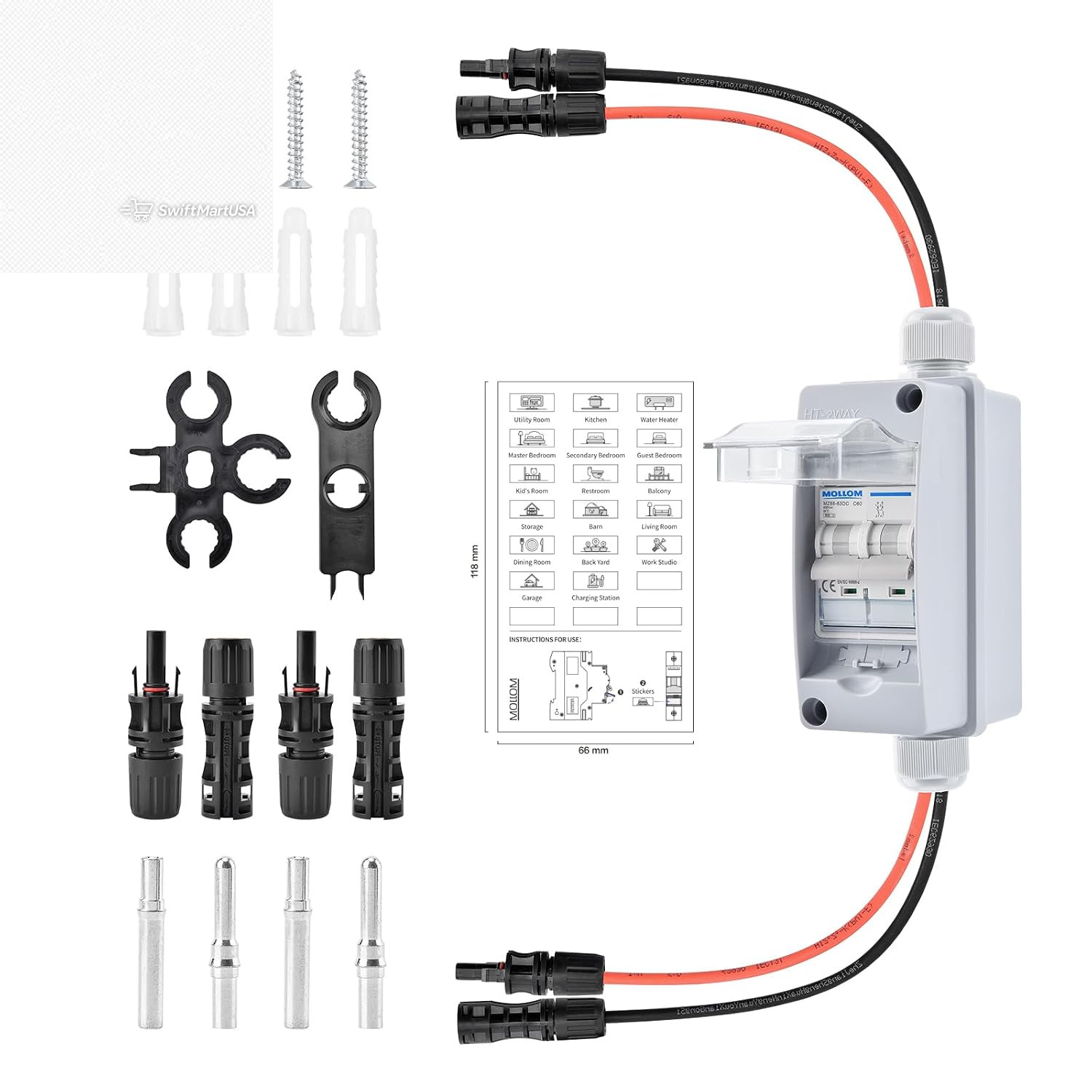 1000V 30A DC Solar Disconnect Switch 2P Circuit Breaker Box Waterproof IP65 PV