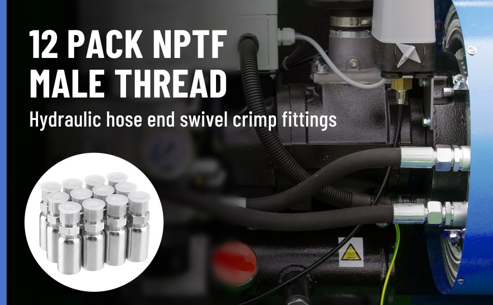 12 x 3/8″ I.D. Hose x 3/8″ NPTF Male W/ Cover Hydraulic Hose End Crimp Fittings