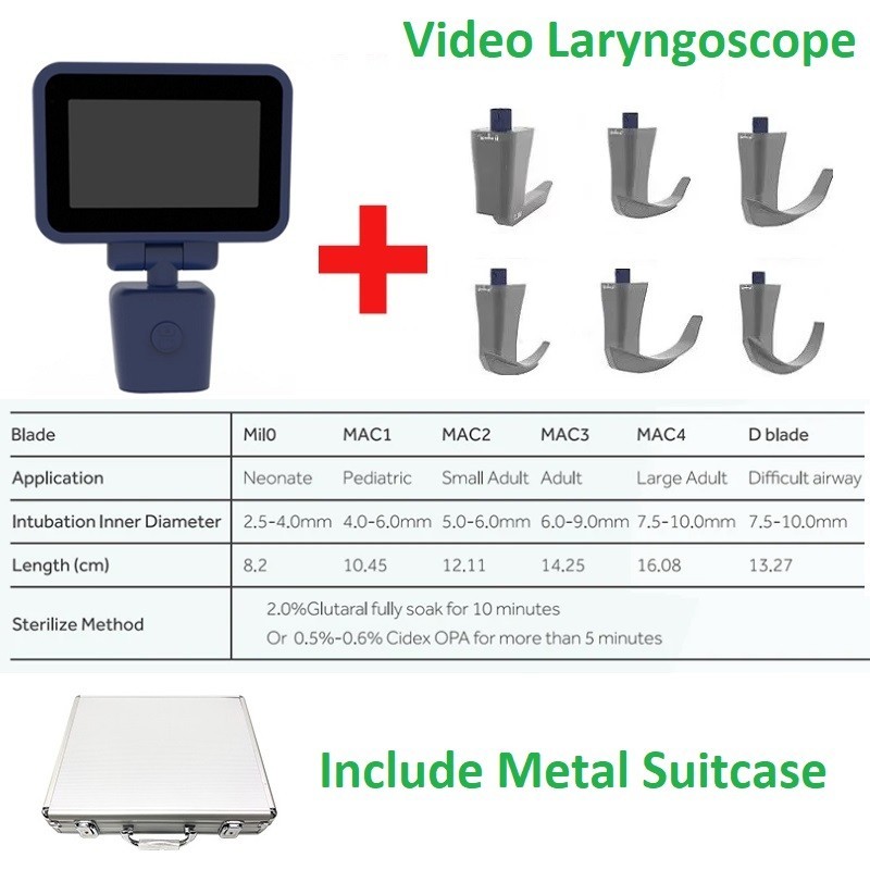 (US Delivery) Video Laryngoscope Full set (MIL0/MAC1/MAC2/MAC3/MAC4/D-Blade)