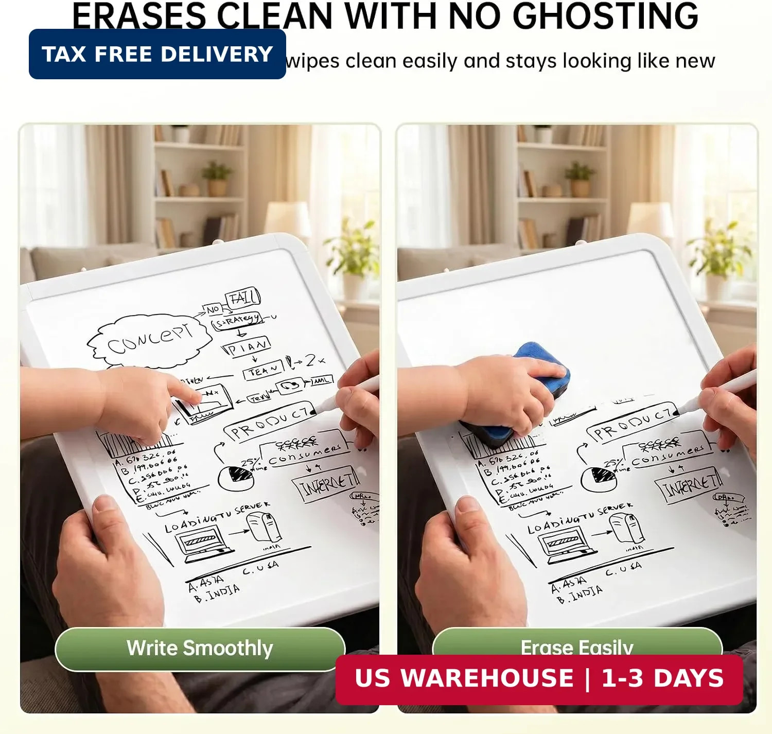 8.5×11 Inches Small Whiteboard, Double Sided Dry Erase Board with 4 Markers and