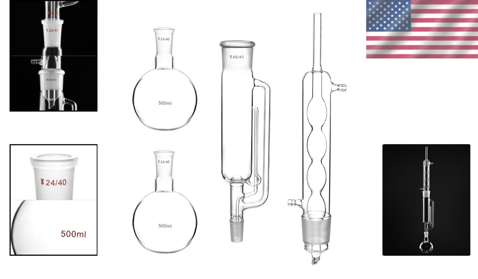 Durable Borosilicate Glass Soxhlet Extractor Set – 500ml Capacity & 45/40 Joints