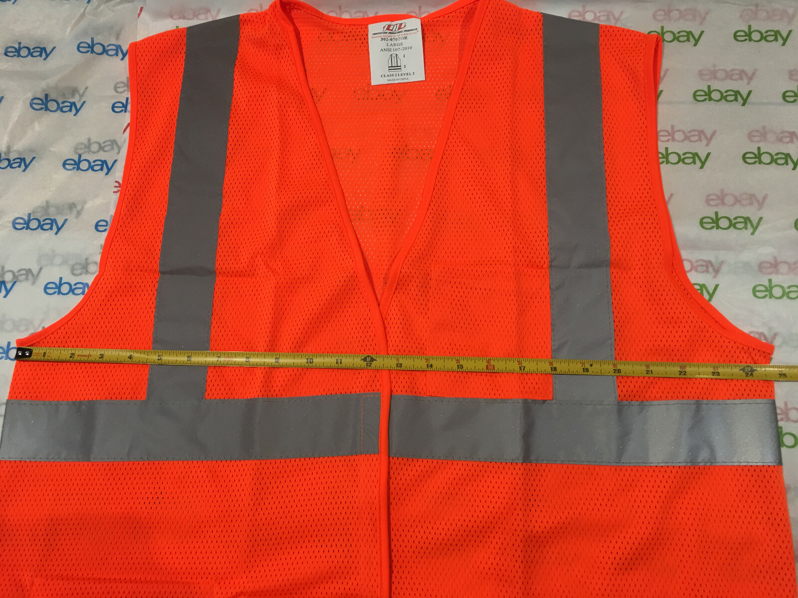 PIP Florescent Orange Safety Mesh Vest Silver w/ Reflective Stripes Men’s L