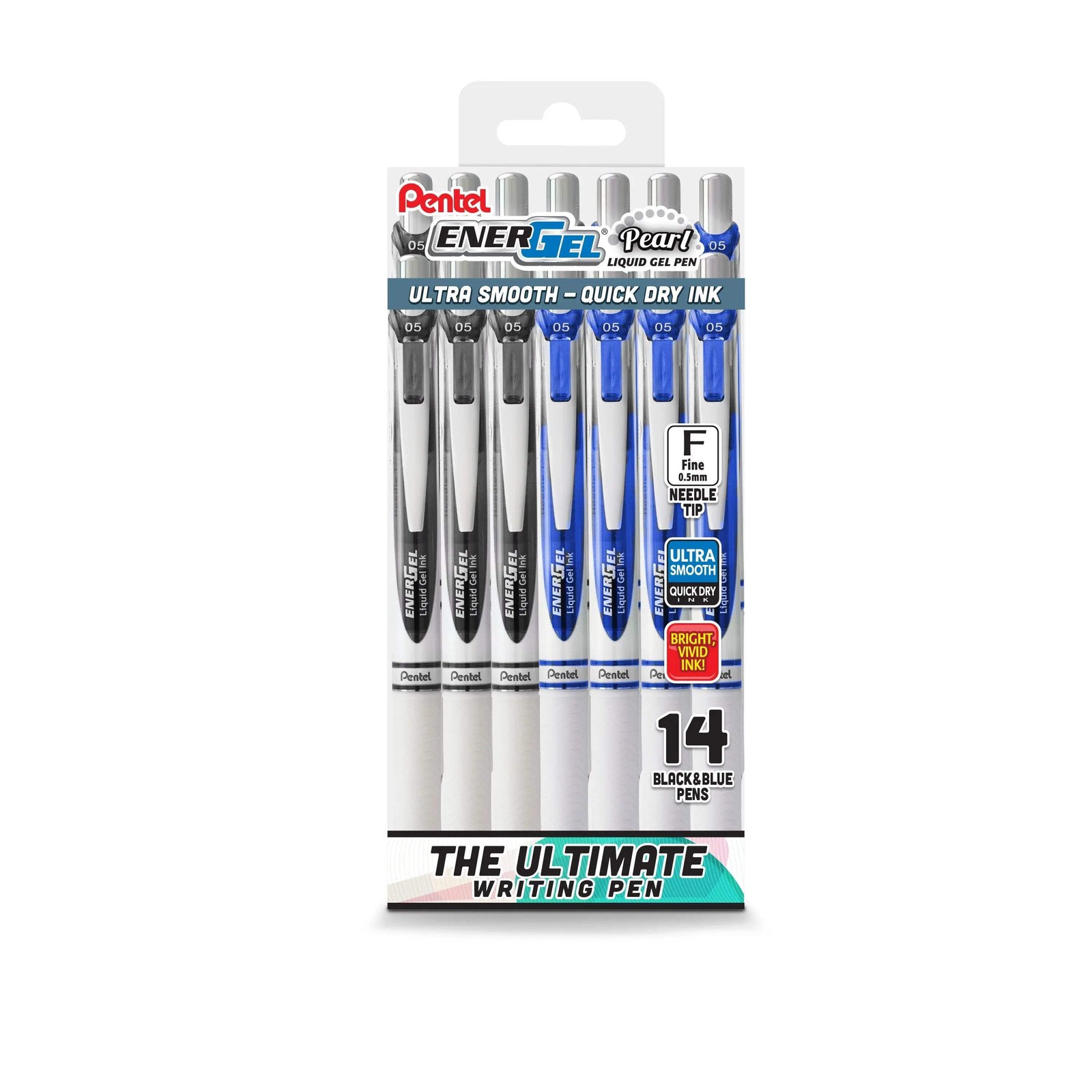 Pentel EnerGel RTX Pearl Liquid Gel Pen, (0.5mm) Needle Tip, Fine Line, Black an