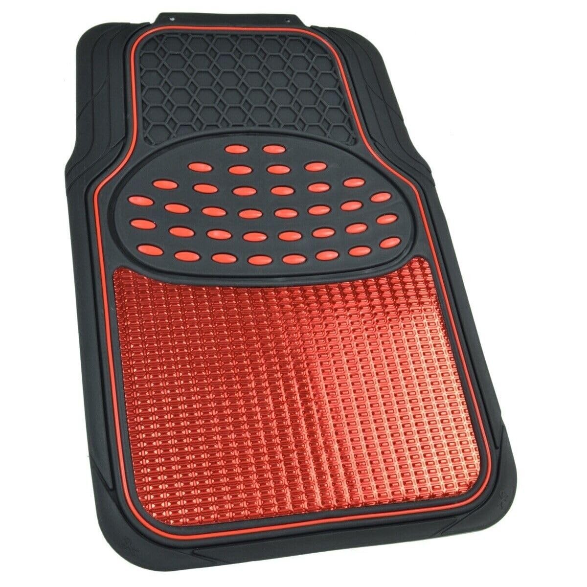 Red Metallic Rubber Floor Mats Black Trim 4pc Fits Car SUV Truck MT-614