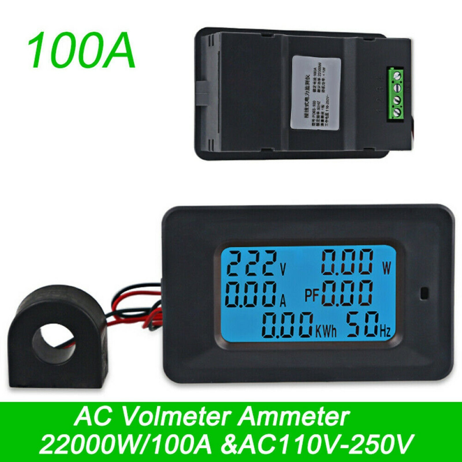 100A AC LCD Digital Volt Watt Power Voltage Meter Monitor KWh Voltmeter Ammeter