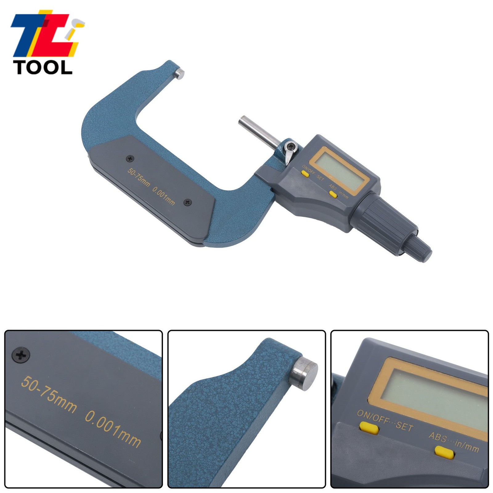 Large LCD Display 2-3″ 0.00005″ Digital Outside Micrometer Carbide Tip 50-75mm