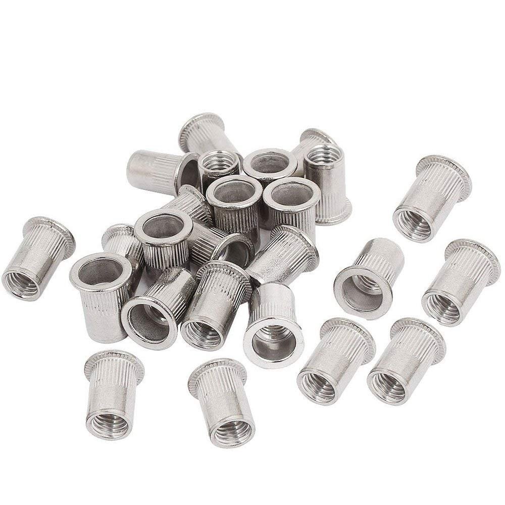 30Pcs 1/4″-20 Stainless Steel Rivet Nuts Nutsert Threaded Rivet Insert Rivnuts 1