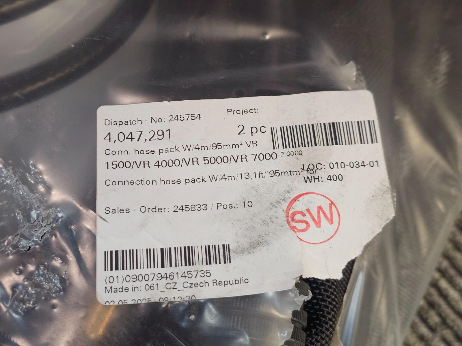 Fronius 4,047,291 Connecting Hose package W/4m/95mm² for VR 1500