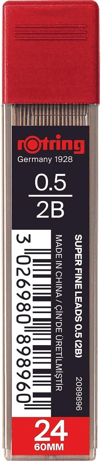 rOtring 0.5mm 2B Super Polymer Pencil Lead – Pack of 3 Tubes – 72 Leads in Total