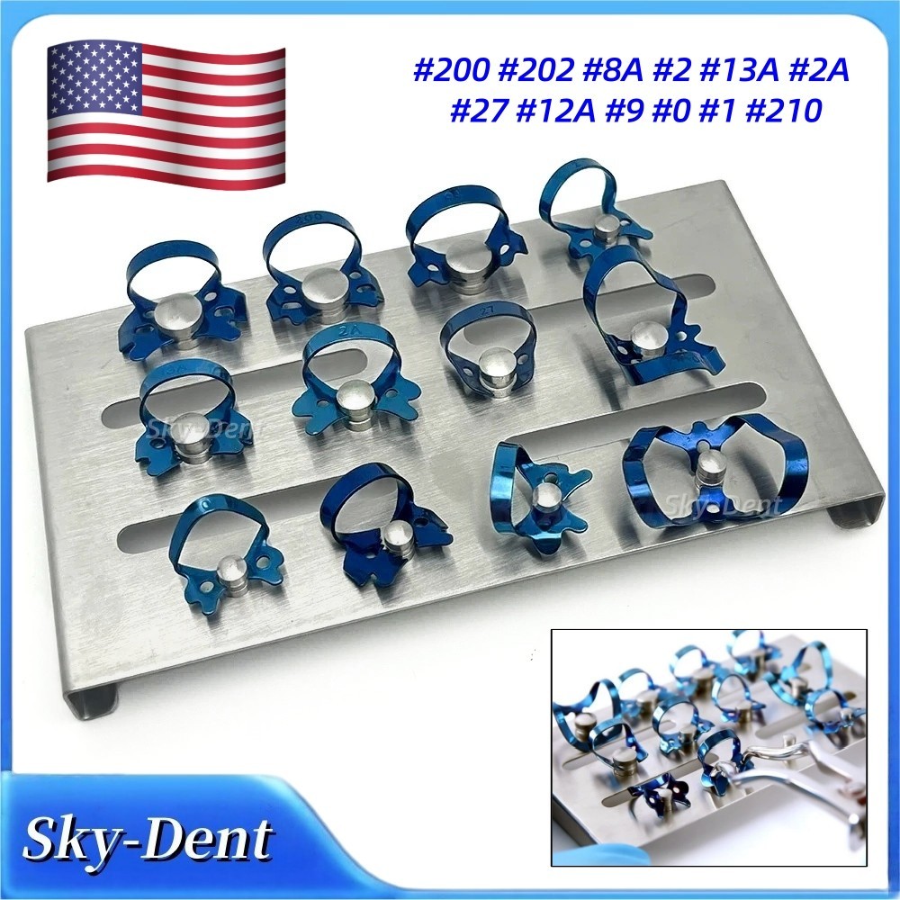 12pcs Endodontic Rubber Dam Clamp Dental Clamps Instruments with Sliver Tray