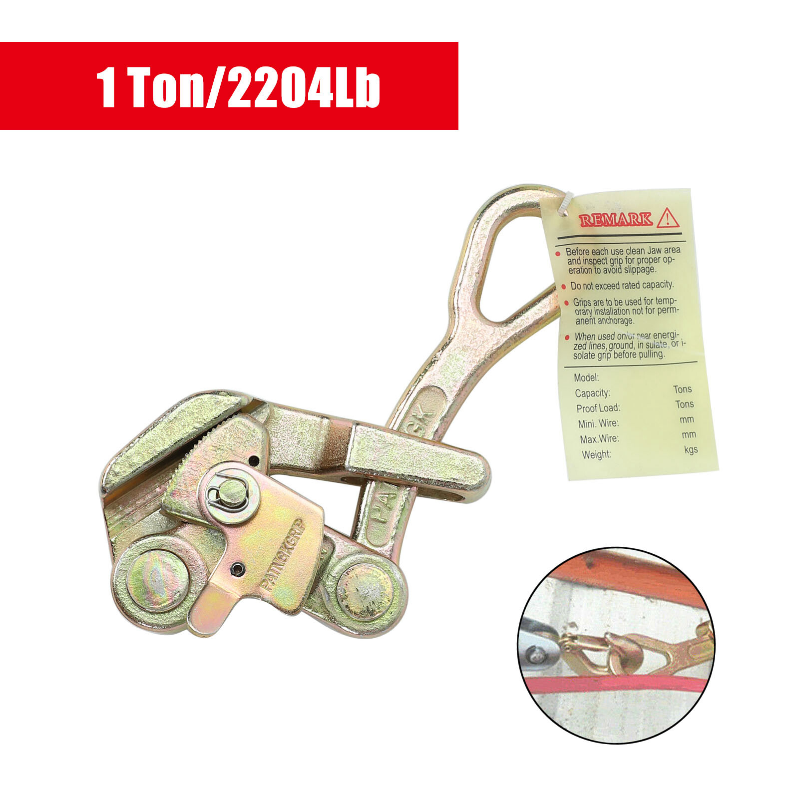 1T/2204Lb Cable Clamp Pulling Jaw Grip Haven Grip Strand Wire Rope Hand Puller