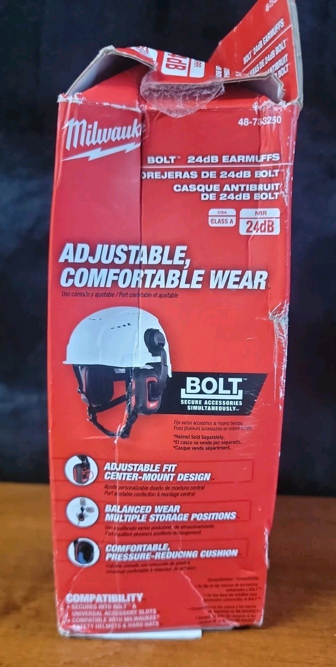 Milwaukee 48-73-3250 BOLT 24dB Earmuffs, Use with Safety Helmets and Hard Hats.