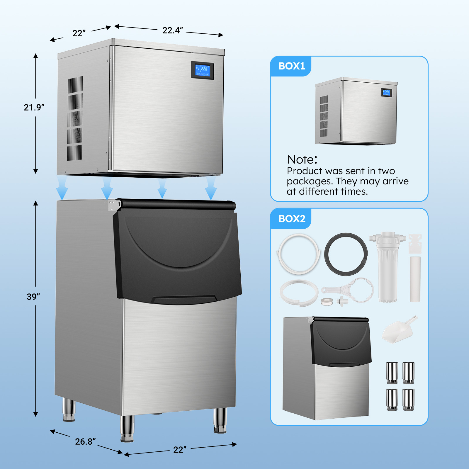 Heavy Duty 650Lbs/24H Commercial Ice Maker Machine 450Lbs Industrial Ice Machine