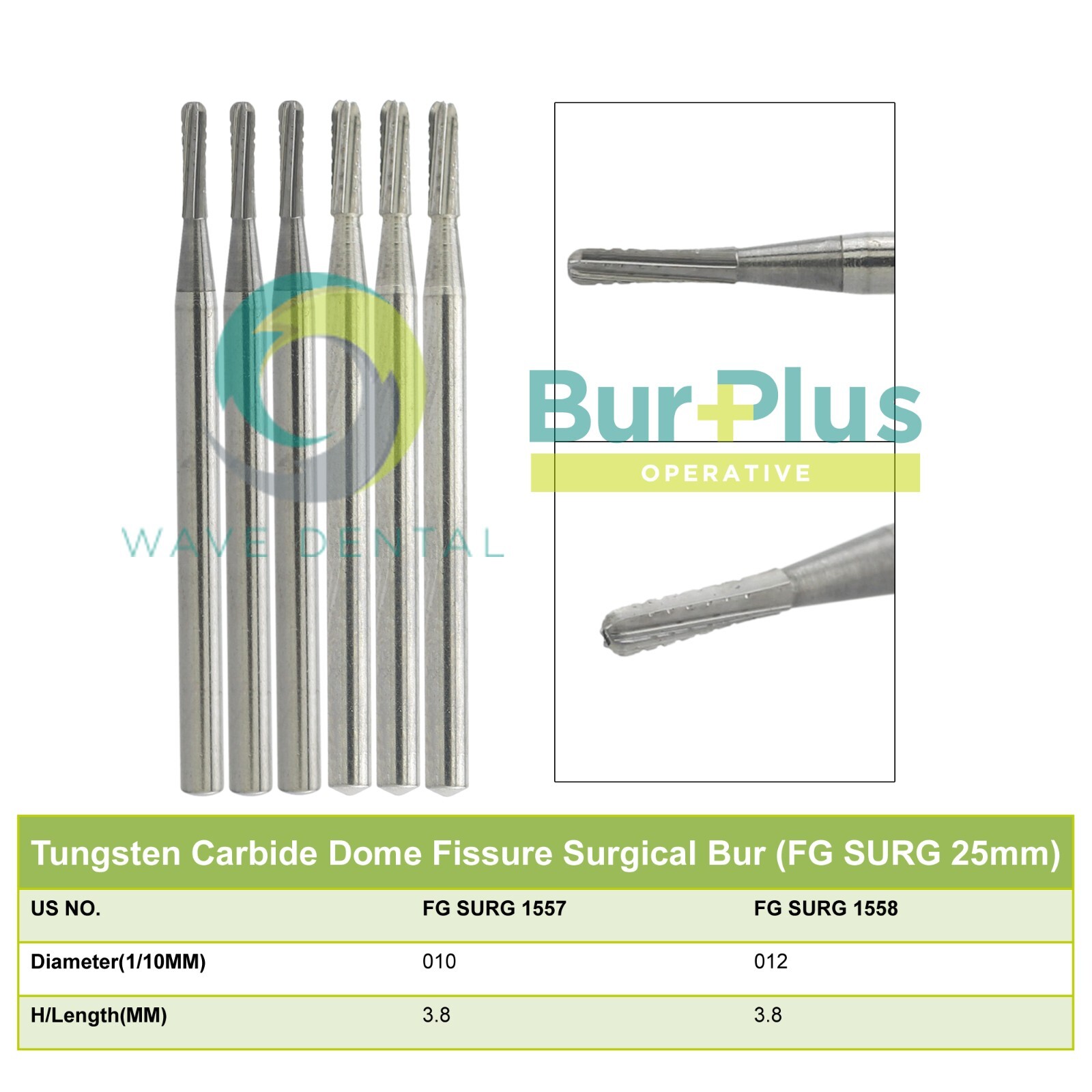 5pcs Prima Wave Dental Carbide Burs High Speed FG 19mm/Surgical FGOS SL 557 25mm