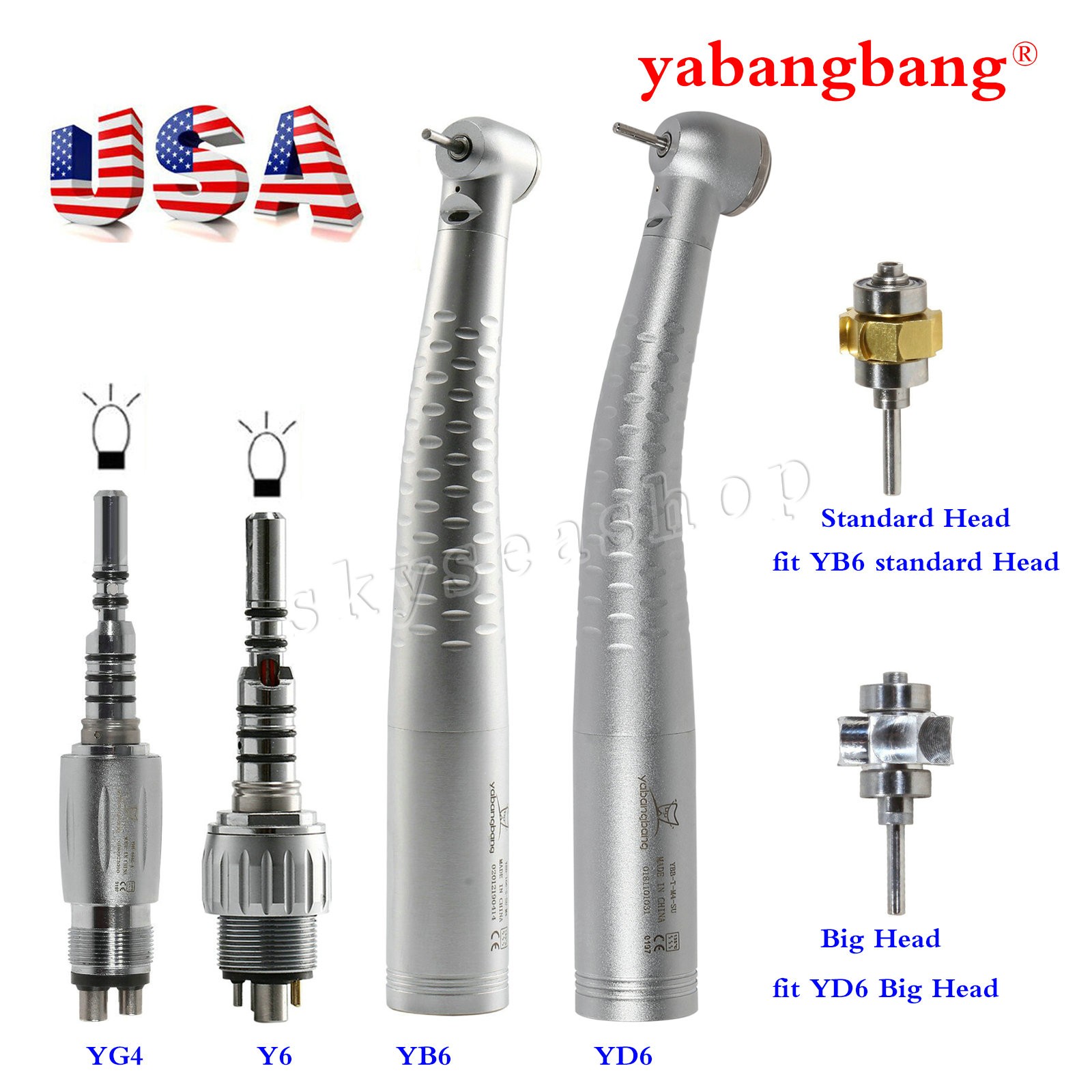 YABANGBANG Dental Fiber Optic LED High Speed Handpiece / LED Quick Coupler 4H/6H