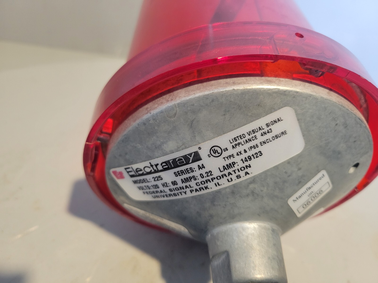 Federal Signal Warning Light, 120V, 0.22A, Series A4, Model 225