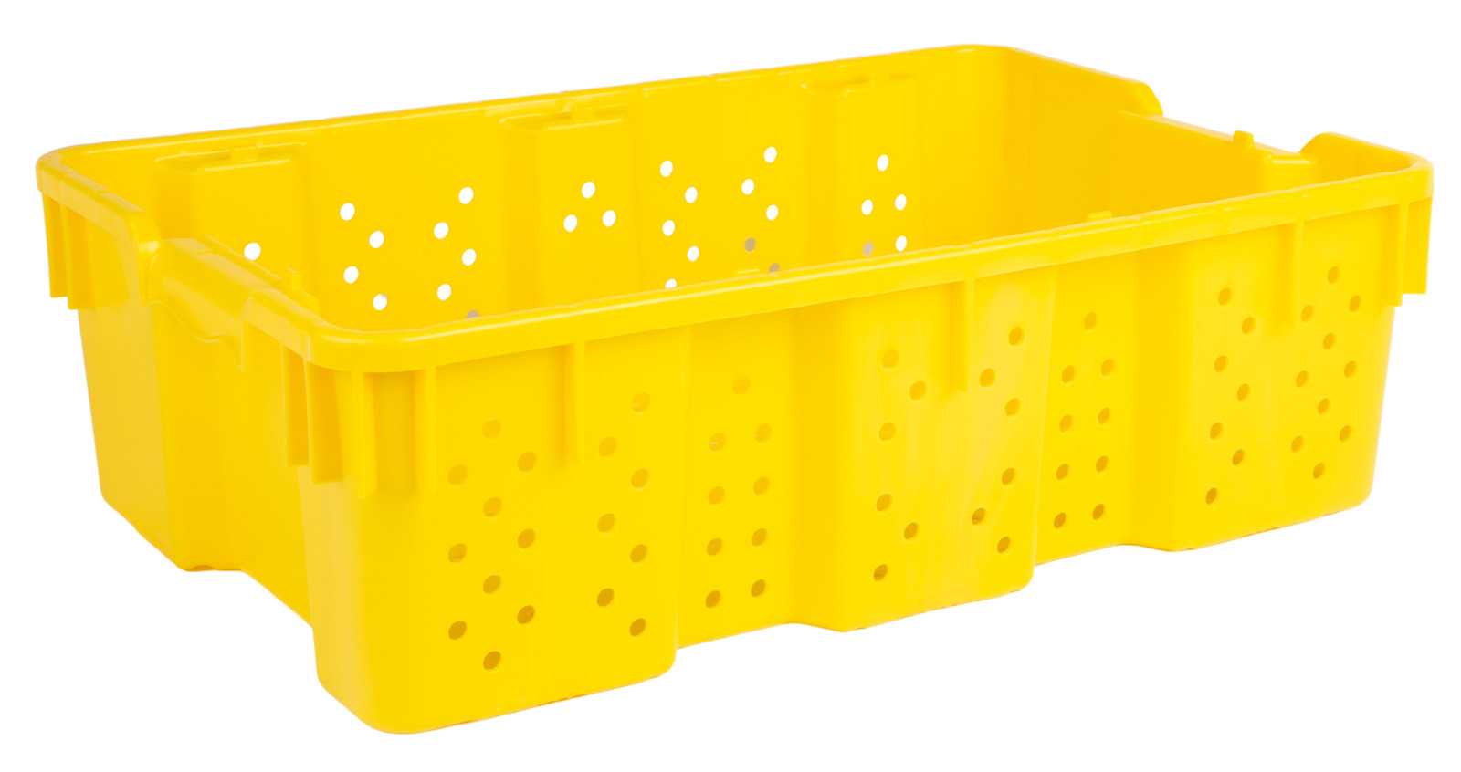 24 x 16 x 7.3″ (7.5 Gallon) Agricultural Nest and Stack Vented Crate, Yellow