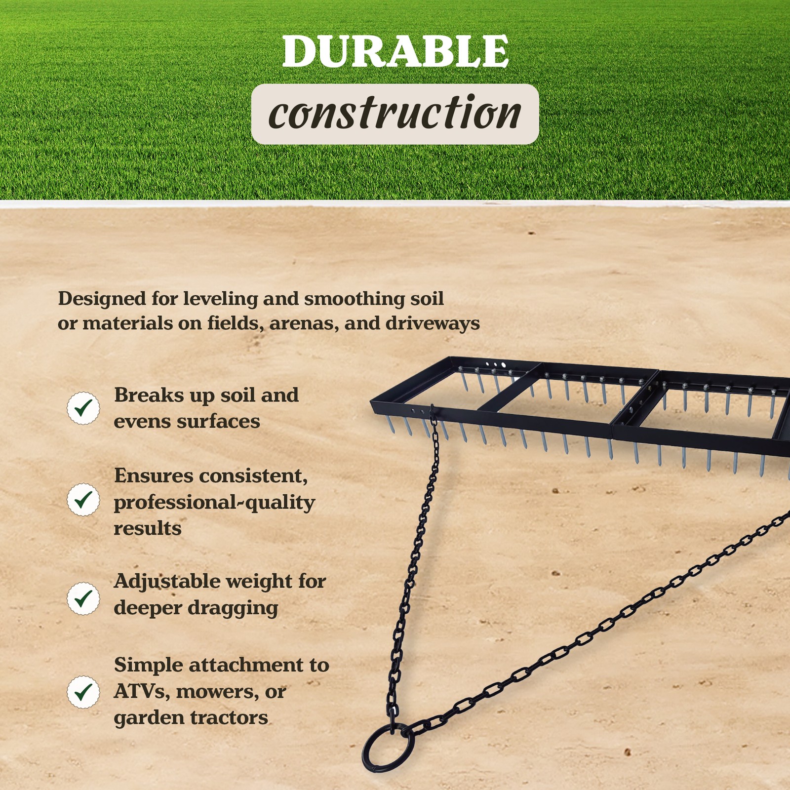 Yard Tuff Spike Drag, Tow Behind Lawn Field Leveling Attachment, 6 Ft Wide